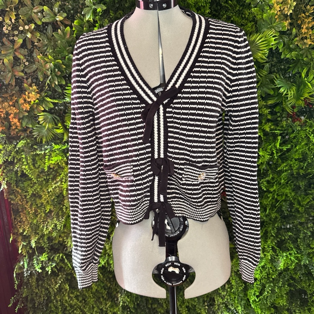 Black and White Striped Cardigan